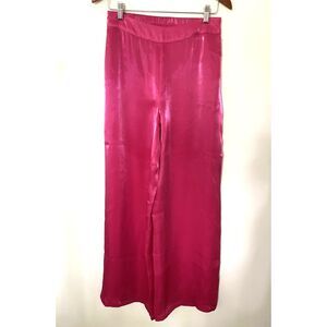 House of Harlow 1960 Hot Pink Satin Pull Up Wide Leg Pants Elastic Waist Sz S
